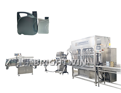 Automatic lube oil 6 nozzles filling spindle capping (with caps elevator) and double sides labeling line